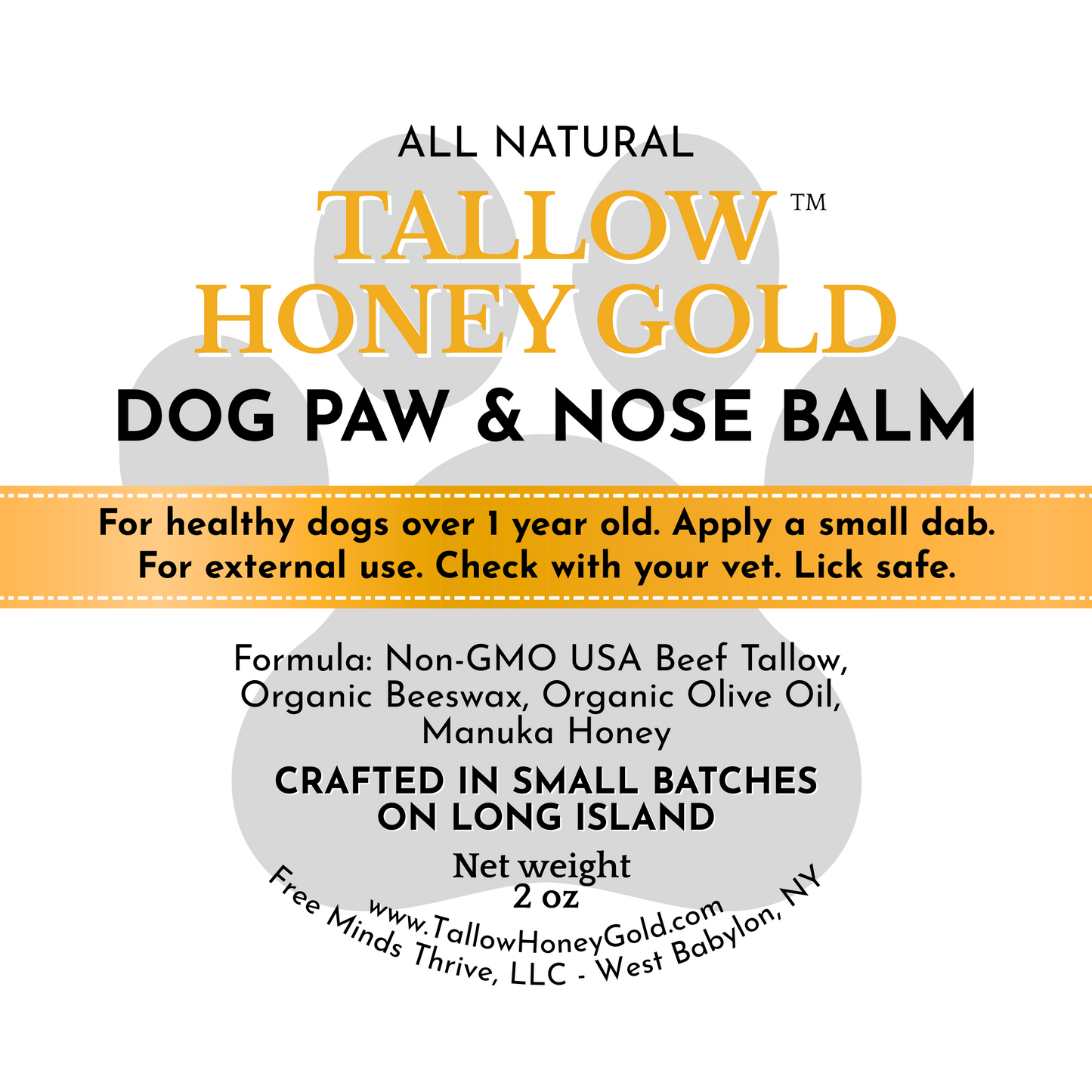 Tallow Honey Gold: Dog Paw & Nose Balm (2 oz.)